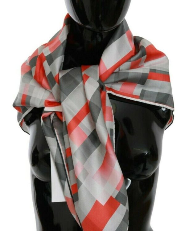 C’N’C COSTUME NATIONAL Gray Red Checkered Silk Scarf One Size Women