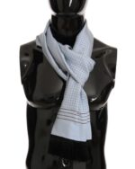 Blue Silk Polka Dot Fringed Scarf One Size Men