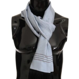 Blue Silk Polka Dot Fringed Scarf One Size Men