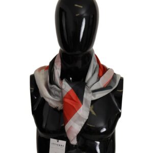 Costume National Women's Gray Red Silk Shawl Foulard Wrap Scarf - One Size