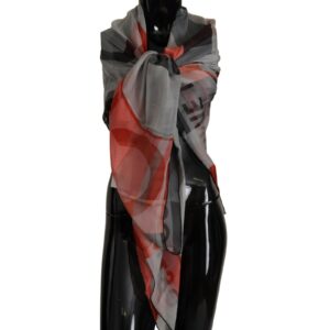 CNC Costume National Grey and Red Checkered Printed Silk Scarf One Size Women