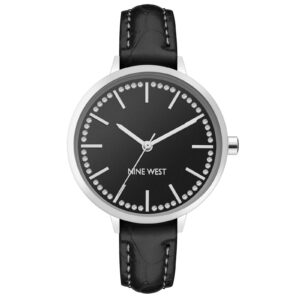 Silver Analog Rhine Stone Fashion Watch with Leatherette Strap One Size Women