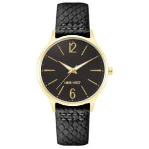 Black Stainless Steel Analog Quartz Watch with Leatherette Strap One Size Women