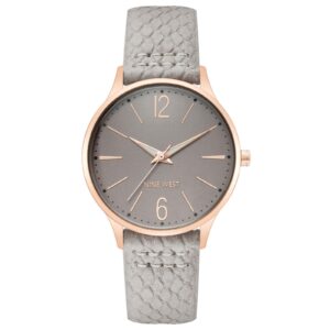 Rose Gold Analog Fashion Watch with Grey Leatherette Strap One Size Women