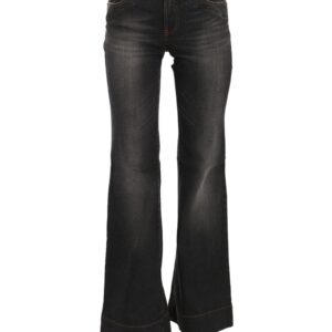 Mid Waist Flared Denim Casual Pants with Logo Details W25 US Women