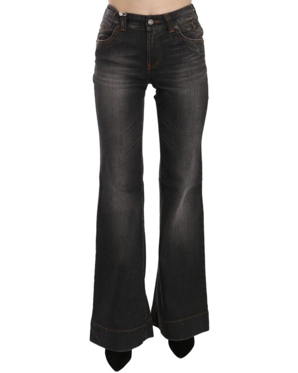 Mid Waist Flared Denim Casual Pants with Logo Details W26 US Women