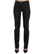 Mid Waist Slim Fit Corduroy Jeans with Logo Details W27 US Women