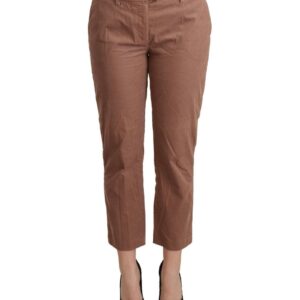 100% Authentic COSTUME NATIONAL Mid Waist Cotton Tapered Cropped Pants with Logo Details 42 IT Women