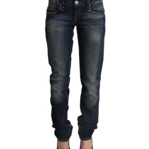 Low Waist Skinny Denim Jeans with Logo Details and Zipper Closure W26 US Women