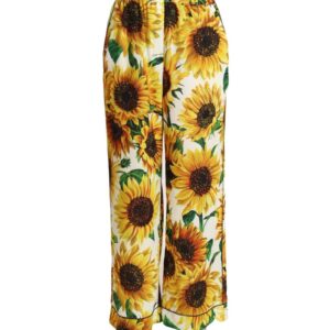 Mid-Waisted Wide Leg Pants with Sunflower Print 42 IT Women