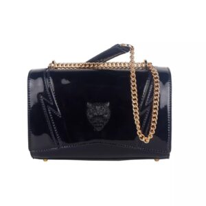 Logo Chain Shoulder Bag with Magnetic Opening and Patent Leather Effect One Size Women