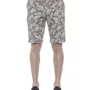 Patterned Fabric Bermuda Shorts with Hook and Zip Closure W52 US Men