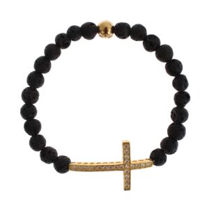 NIALAYA Gold Plated Sterling Silver Bracelet with CZ Diamond Cross S Women