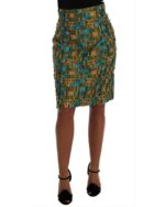 Green Jacquard High Waist Pencil Skirt 44 IT Women