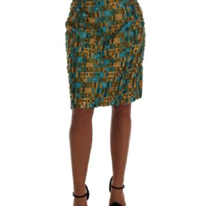 Green Jacquard High Waist Pencil Skirt 44 IT Women