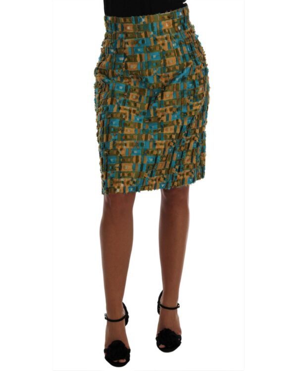 Green Jacquard High Waist Pencil Skirt 38 IT Women