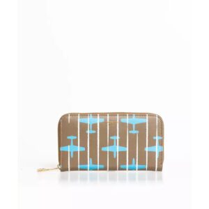 Striped All-over Print Leather Wallet with Zip Closure One Size Women