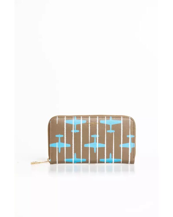 Striped All-over Print Leather Wallet with Zip Closure One Size Women