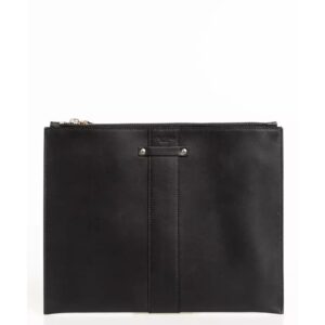 Black Calfskin Pocket Clutch Bag with Logo Detailing One Size Men