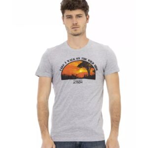 Short Sleeve T-shirt with Round Neck and Front Print L Men