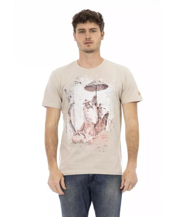 Front Print Short Sleeve T-shirt with Round Neck M Men