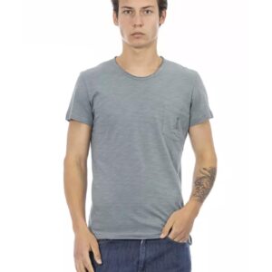 Short Sleeve T-shirt with Round Neck and Chest Pocket Print L Men