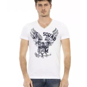 Short Sleeve T-shirt with V-neck and Front Print M Men