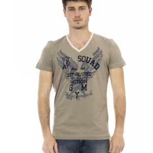 Short Sleeve T-shirt with V-neck and Front Print L Men