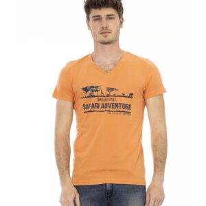 V-Neck Short Sleeve T-shirt with Front Print L Men