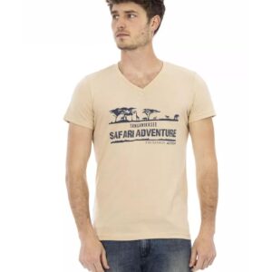 Short Sleeve T-shirt with V-neck and Front Print L Men