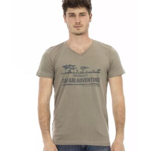 Short Sleeve V-Neck T-Shirt with Front Print L Men