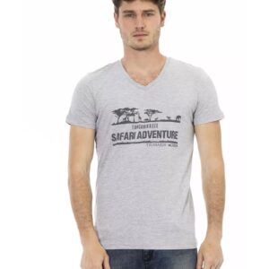 Short Sleeve V-Neck T-Shirt with Front Print L Men