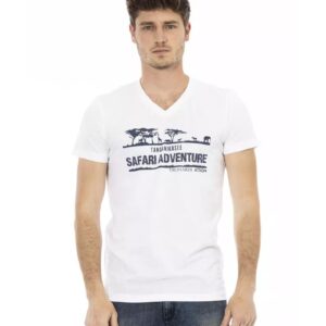 Short Sleeve V-Neck T-shirt with Front Print L Men