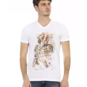 Short Sleeve V-Neck T-shirt with Front Print 3XL Men