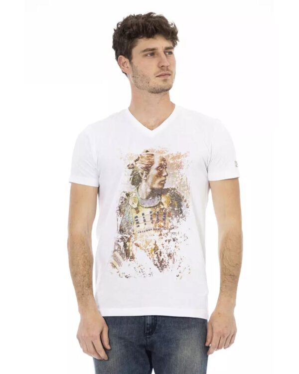 Short Sleeve V-Neck T-shirt with Front Print M Men