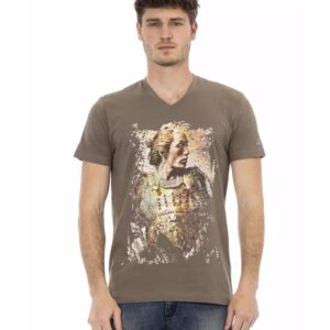 Short Sleeve V-Neck T-shirt with Front Print 3XL Men