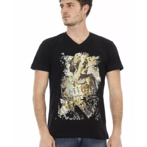 Short Sleeve V-Neck T-shirt with Front Print 3XL Men