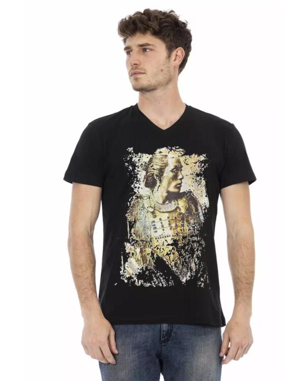 Short Sleeve V-Neck T-shirt with Front Print 3XL Men