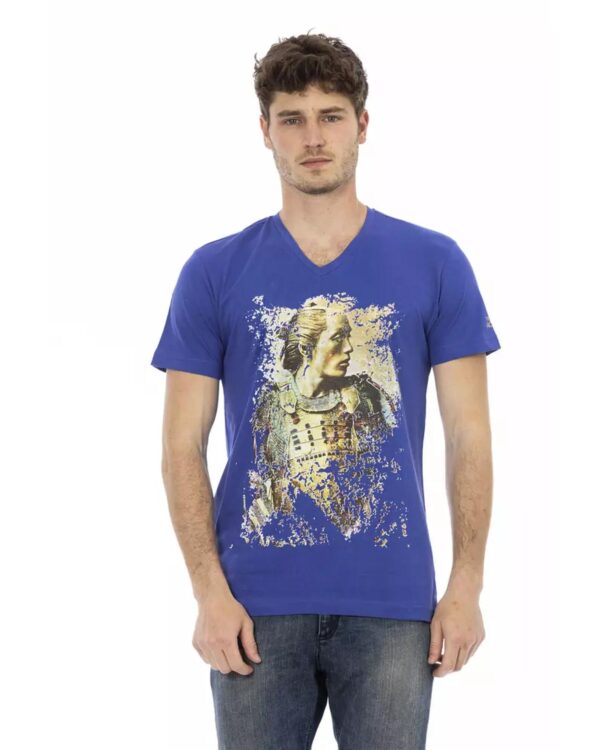 Short Sleeve V-Neck T-shirt with Front Print S Men