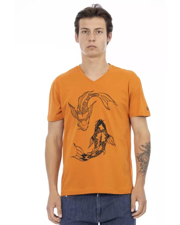 Short Sleeve V-Neck T-Shirt with Front Print L Men