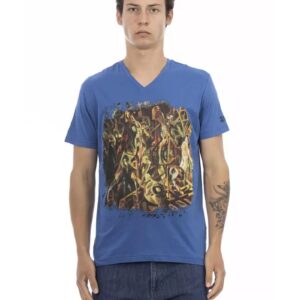 Short Sleeve T-shirt with V-neck and Front Print L Men