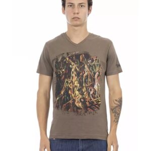 Short Sleeve V-Neck T-Shirt with Front Print L Men