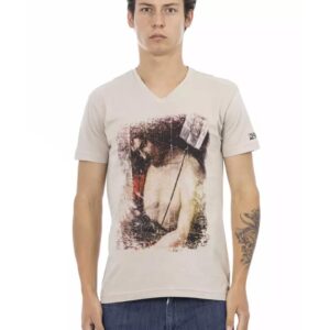 Short Sleeve V-Neck T-Shirt with Front Print L Men