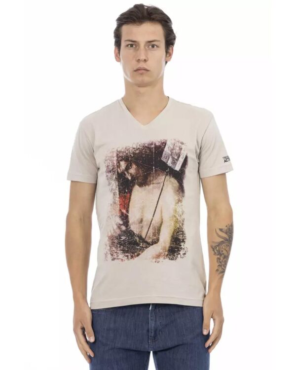 Short Sleeve V-Neck T-Shirt with Front Print L Men