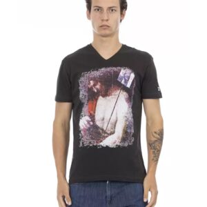 Short Sleeve T-shirt with V-neck and Front Print L Men