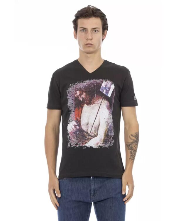 Short Sleeve T-shirt with V-neck and Front Print L Men