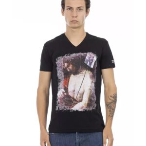 V-neck Short Sleeve T-shirt with Front Print L Men