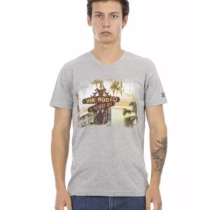 Short Sleeve T-shirt with V-neck and Front Print L Men