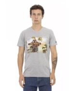 Short Sleeve T-shirt with V-neck and Front Print 2XL Men