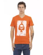 Short Sleeve T-shirt with V-neck and Front Print L Men